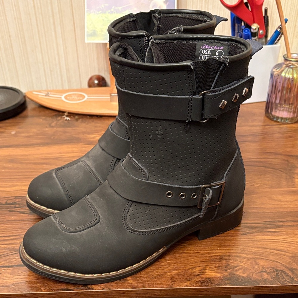 Staccato Black Moto Boots with Studded Straps